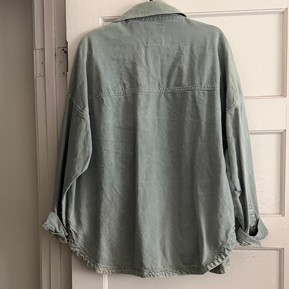 Zara Oversized Light Sage Green Denim Shacket - Picture 7 of 7